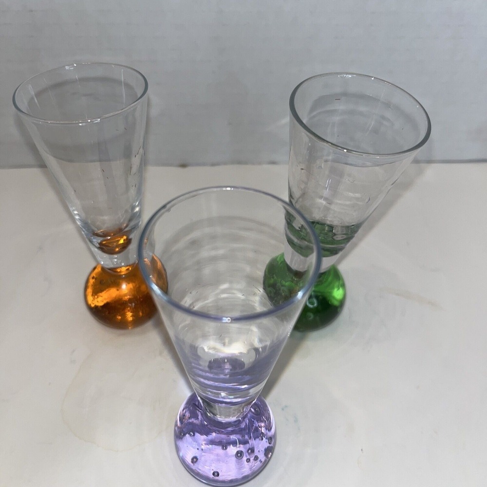 Vintage Ball Hand Blown Bubble Cordial Shot Glasses purple‎  green orange